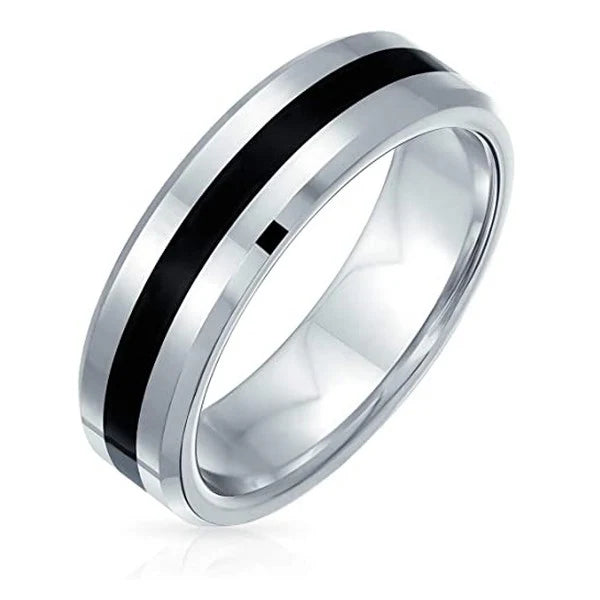 Bague acier 316 inoxydable alliance noir et argenté